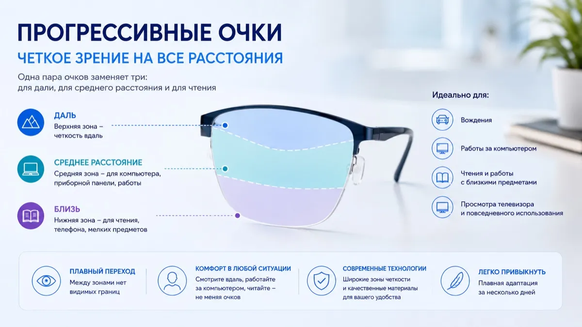 Как привыкнуть к прогрессивным очкам: советы офтальмолога Арники